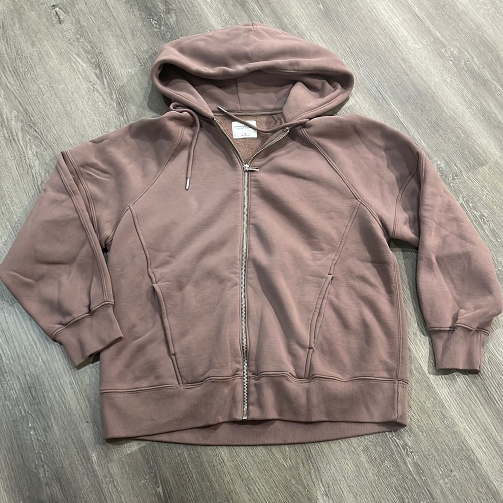 NWOT Abercrombie & Fitch mocha Soft Fleece Sweatshirt Zip Hoodie Sz M oversized